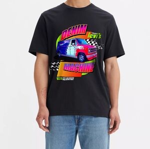 Levi's Denim Racing Machine Graphic Tee, Soft, Relaxed Fit, Neon, Unisex, EUC!